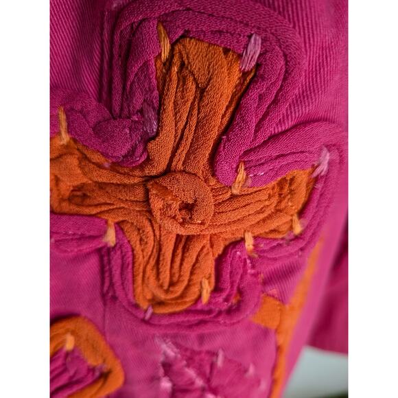 Chico's sz 1 jacket Womens Large Floral Embroidered Button Down Pink Orange - Picture 3 of 8